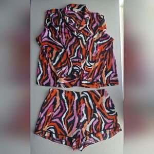DVF for Target Satin Pajama Set Disco Zebra Pink Orange Vibrant Retro Boho Large